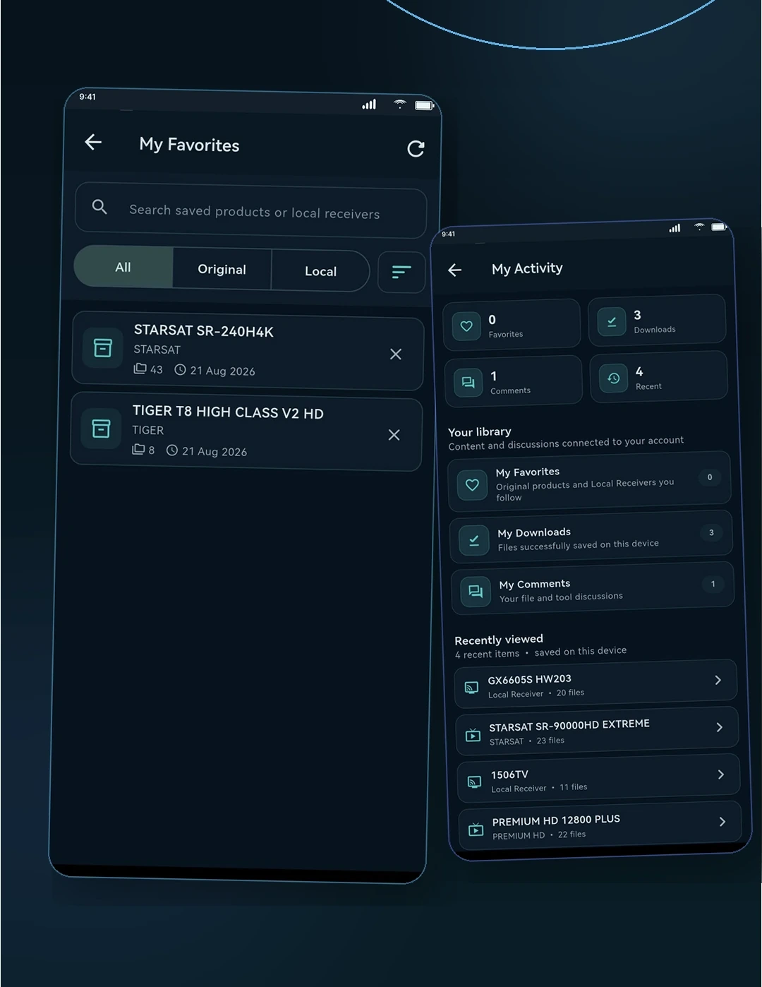 SoftwareBox favorites and recent activity